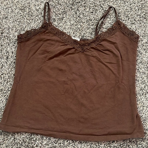 brown tank with lace deep vneck size Medium - Picture 5 of 16